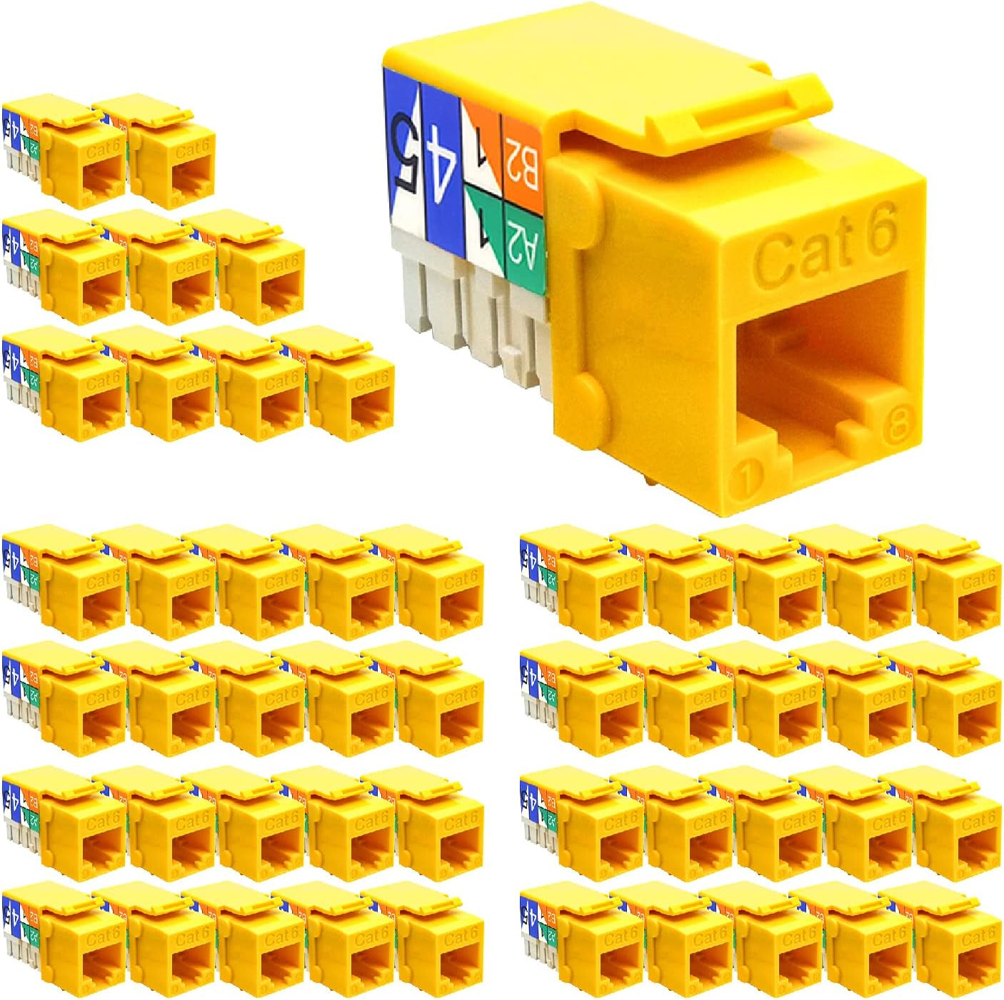 Cat.6 RJ45 110 Type Keystone Jacks (Cat.6, 50-Pack, Black)