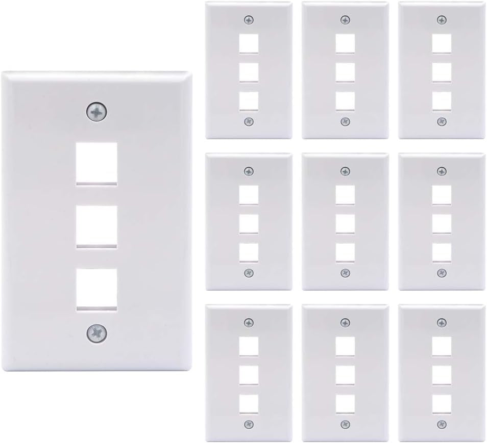 2 Port Keystone Wall Plate UL Listed (10-Pack), Single Gang Wall Plates for RJ45 Keystone Jack and Modular Inserts, White