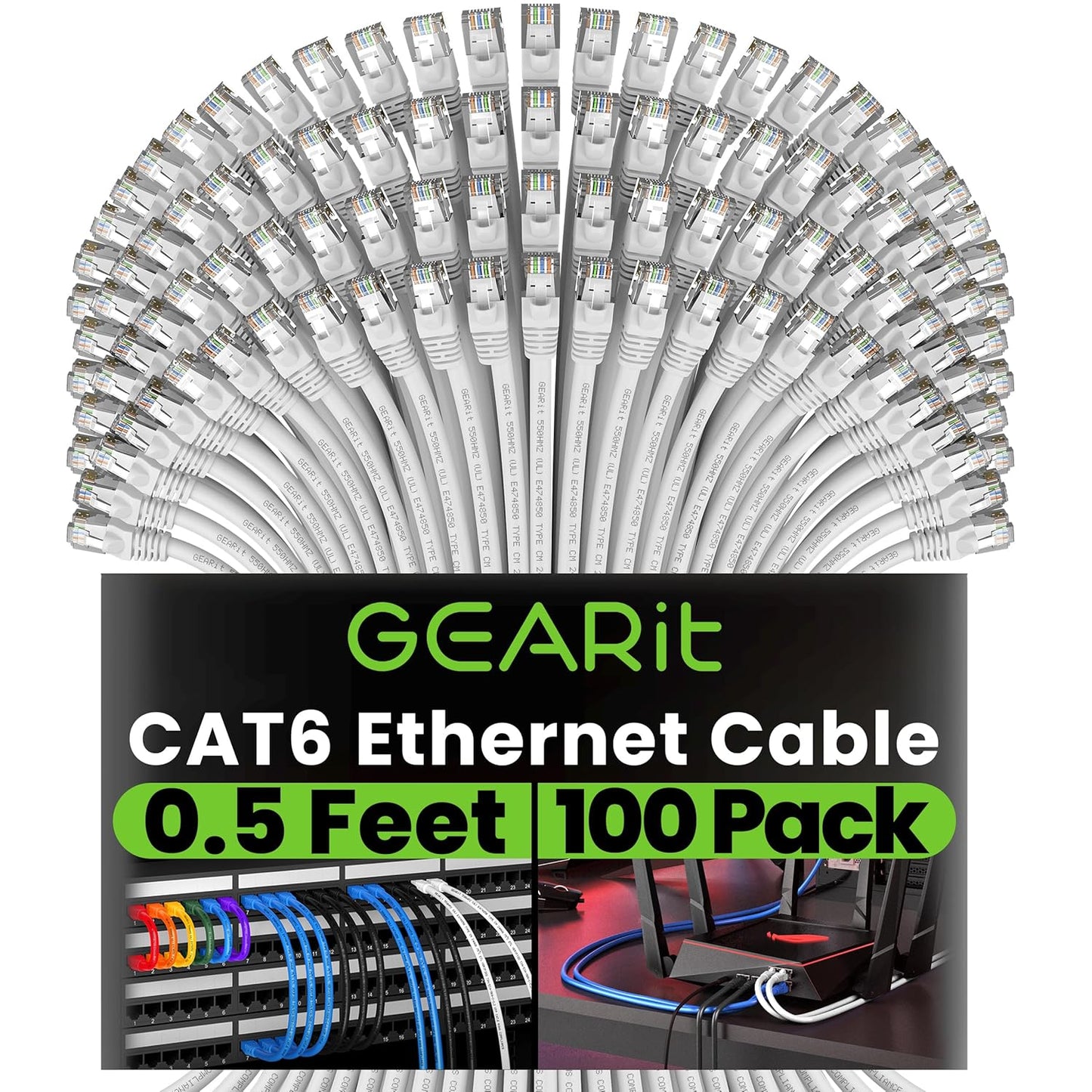 Cat 6 Ethernet Cable (20-Pack 25 Feet) Cat6 Network Patch, 10Gbps, RJ45, Snagless Cord, Gold-Plated Connectors, Internet for PC, TV, Tablet, Router, Printer, Servers, IT Data Center - Black