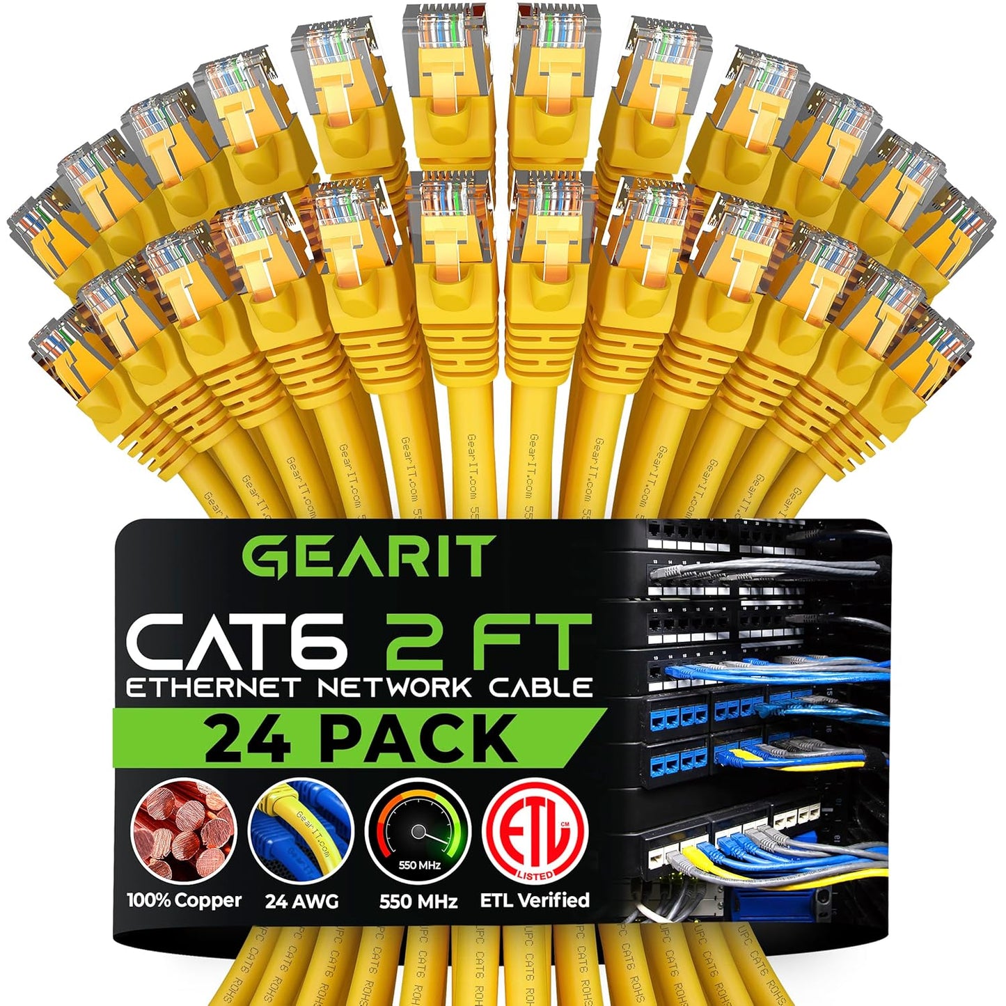 Cat 6 Ethernet Cable (20-Pack 25 Feet) Cat6 Network Patch, 10Gbps, RJ45, Snagless Cord, Gold-Plated Connectors, Internet for PC, TV, Tablet, Router, Printer, Servers, IT Data Center - Black