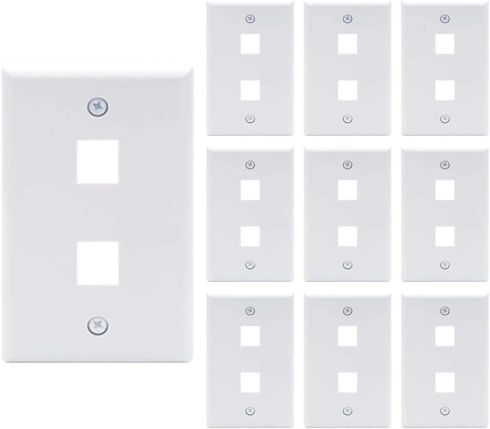 2 Port Keystone Wall Plate UL Listed (10-Pack), Single Gang Wall Plates for RJ45 Keystone Jack and Modular Inserts, White