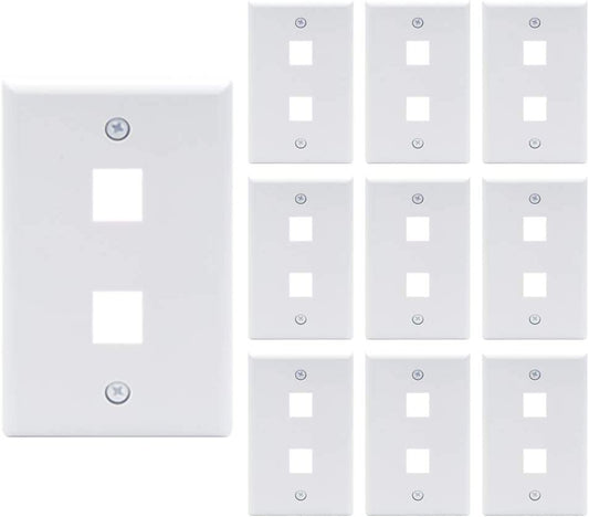 2 Port Keystone Wall Plate UL Listed (10-Pack), Single Gang Wall Plates for RJ45 Keystone Jack and Modular Inserts, White