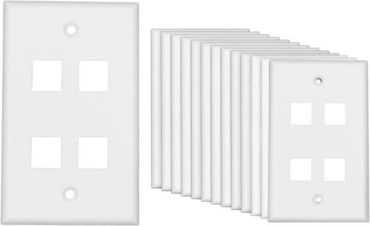 Ethernet Wall Plate - 4 Port 10 Pack UL Listed Keystone Jack Wall Plate, Low Profile Ethernet Wall Outlet for HDMI & RJ45 4 Port Keystone Wall Plate, Easy Install for Network & AV Connection-White