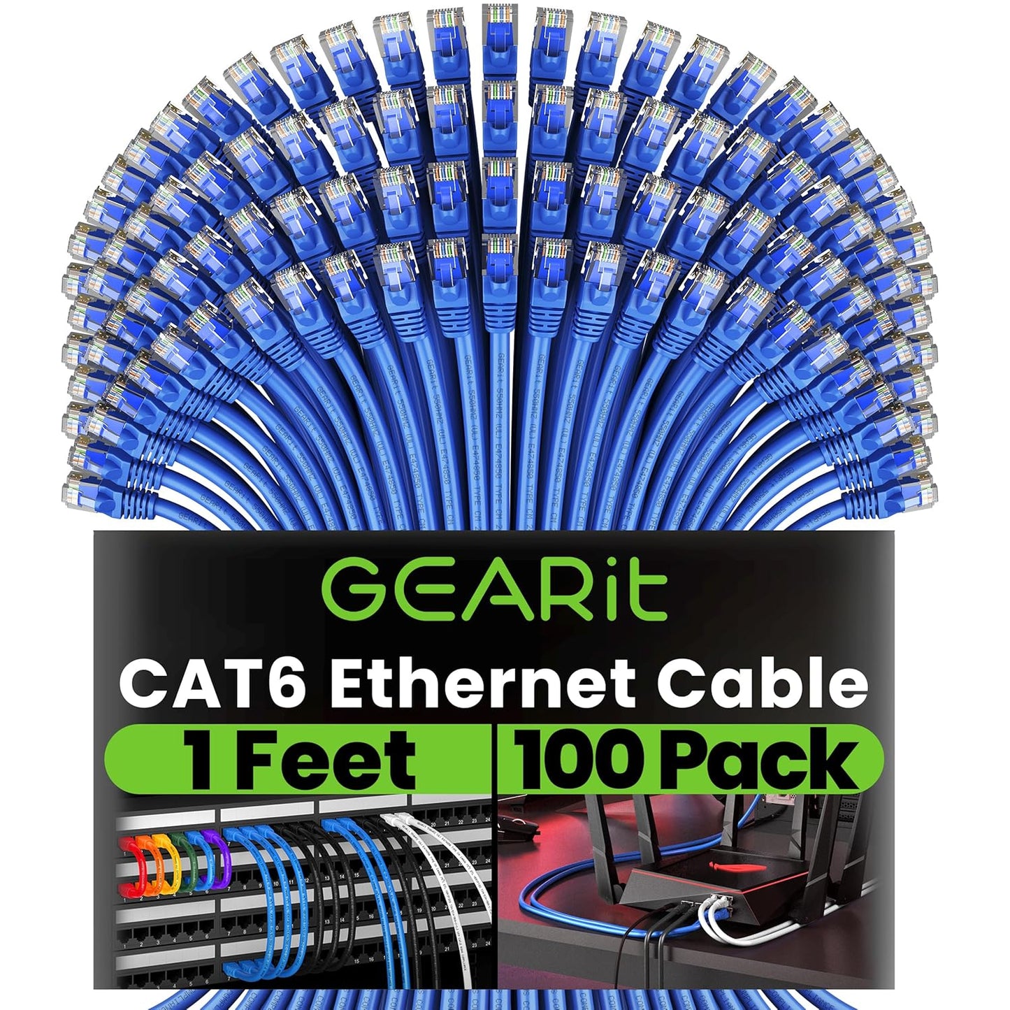 Cat 6 Ethernet Cable (20-Pack 25 Feet) Cat6 Network Patch, 10Gbps, RJ45, Snagless Cord, Gold-Plated Connectors, Internet for PC, TV, Tablet, Router, Printer, Servers, IT Data Center - Black