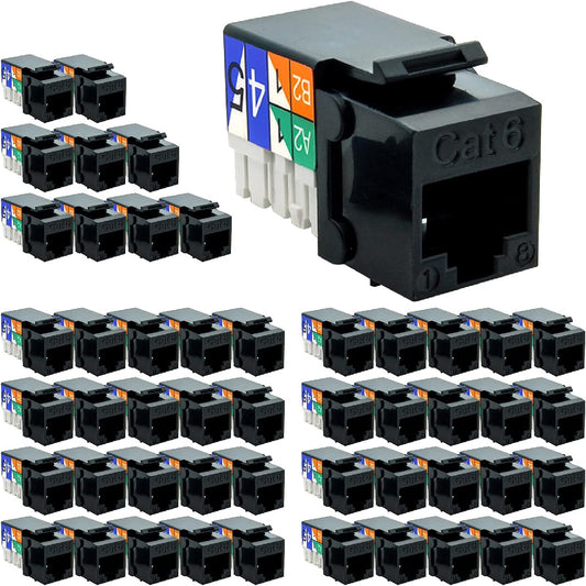 Cat.6 RJ45 110 Type Keystone Jacks (Cat.6, 50-Pack, Black)