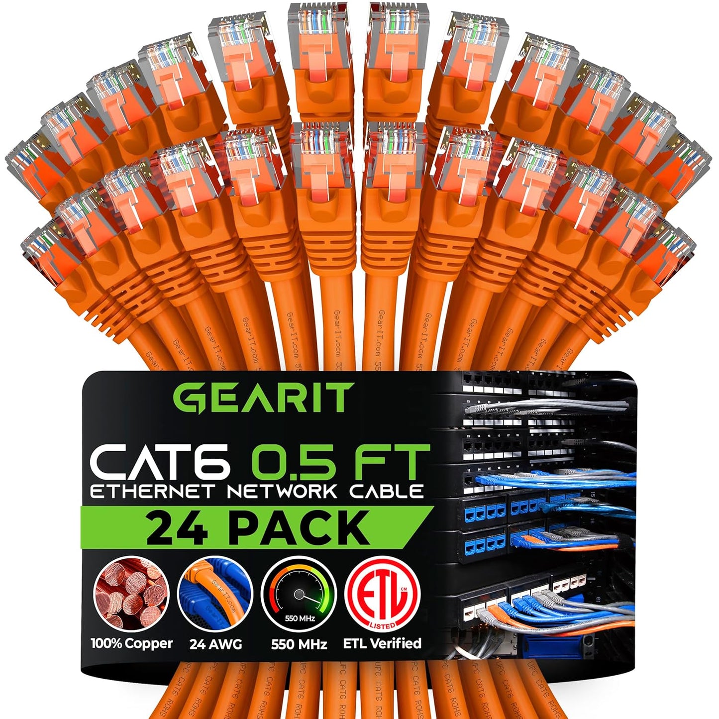 Cat 6 Ethernet Cable (20-Pack 25 Feet) Cat6 Network Patch, 10Gbps, RJ45, Snagless Cord, Gold-Plated Connectors, Internet for PC, TV, Tablet, Router, Printer, Servers, IT Data Center - Black