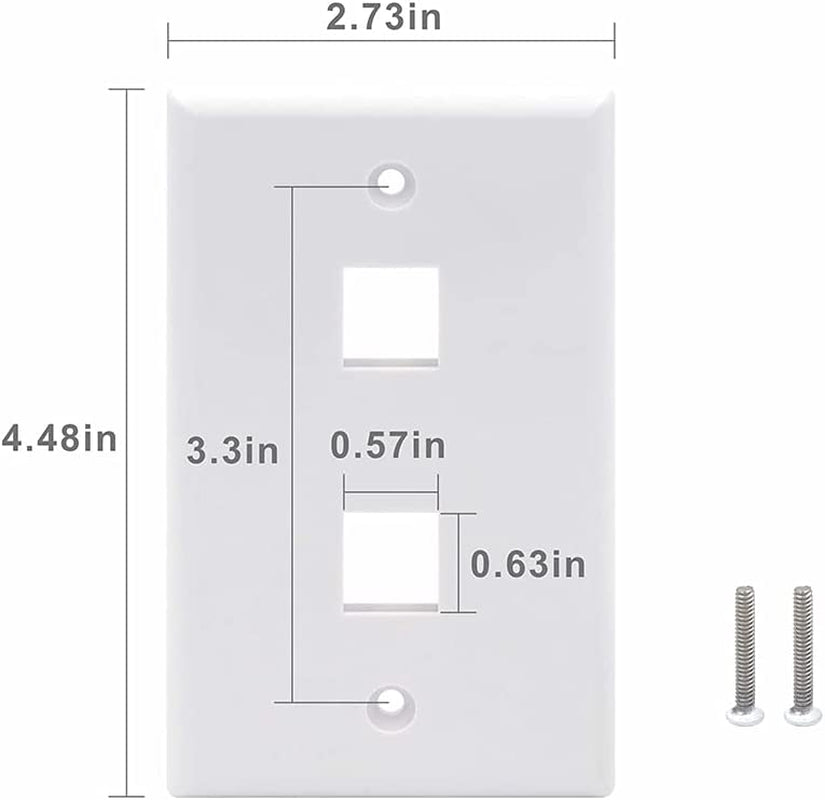 2 Port Keystone Wall Plate UL Listed (10-Pack), Single Gang Wall Plates for RJ45 Keystone Jack and Modular Inserts, White