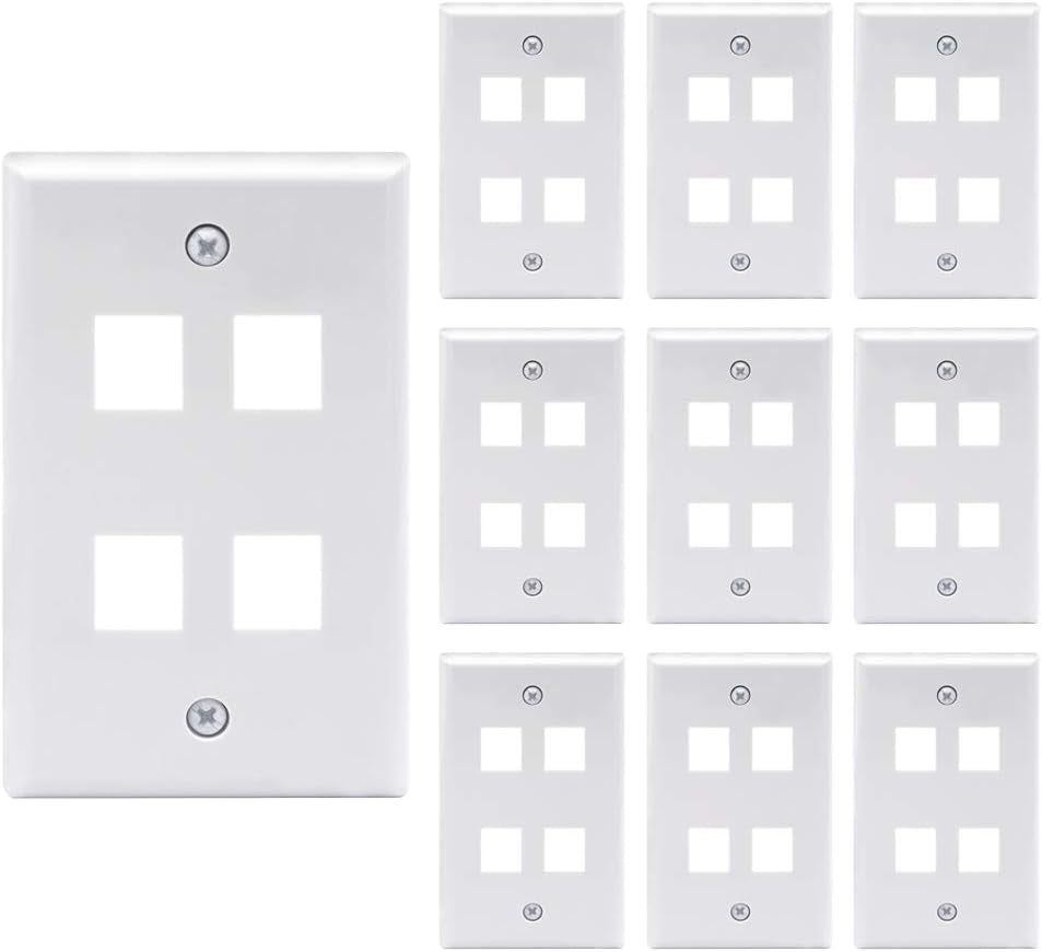 2 Port Keystone Wall Plate UL Listed (10-Pack), Single Gang Wall Plates for RJ45 Keystone Jack and Modular Inserts, White