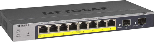 10-Port Poe Gigabit Ethernet Smart Switch (GS110TP) - Managed, with 8 X Poe+ @ 55W, 2 X 1G SFP, Optional Insight Cloud Management, Desktop or Wall Mount, and Limited Lifetime Protection