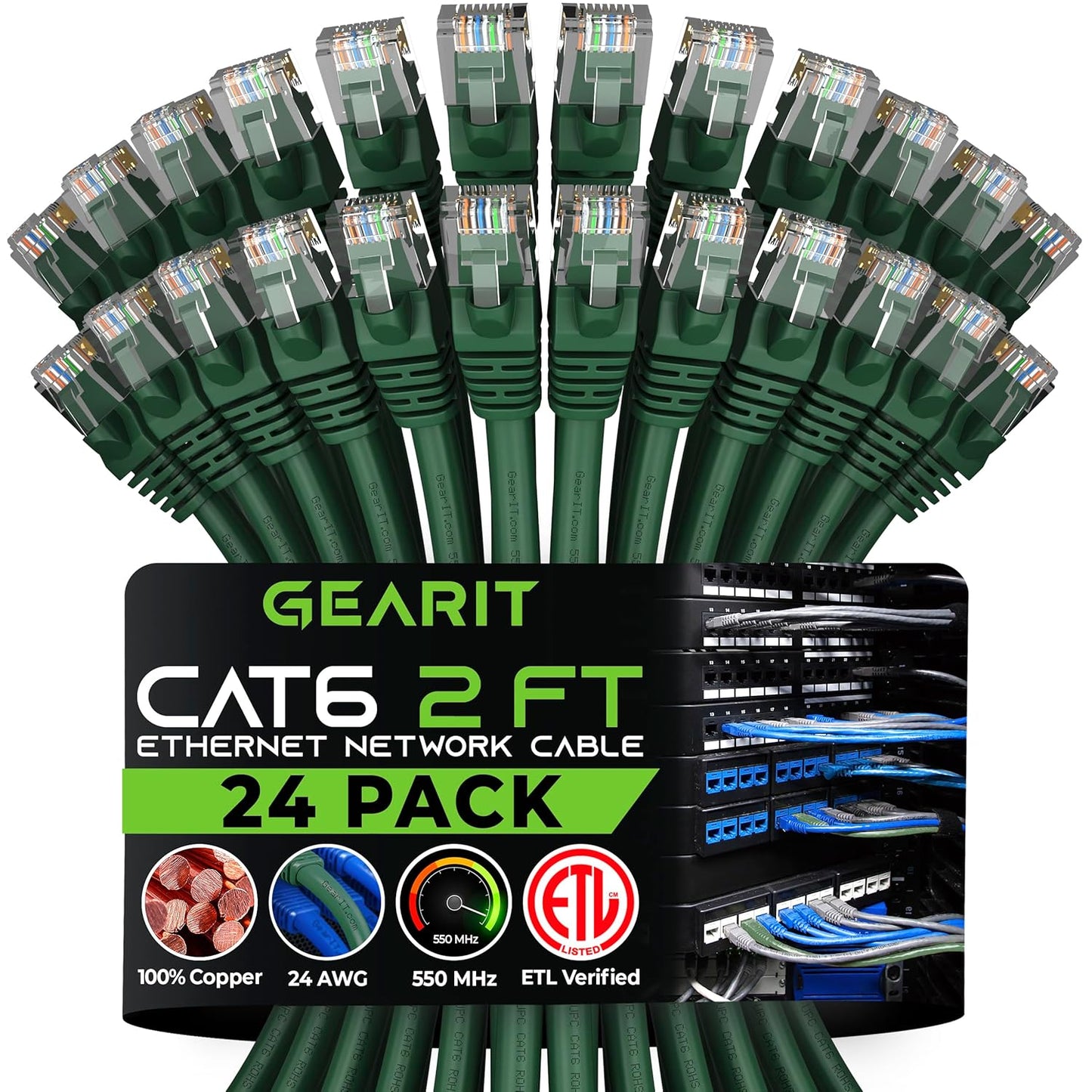 Cat 6 Ethernet Cable (20-Pack 25 Feet) Cat6 Network Patch, 10Gbps, RJ45, Snagless Cord, Gold-Plated Connectors, Internet for PC, TV, Tablet, Router, Printer, Servers, IT Data Center - Black