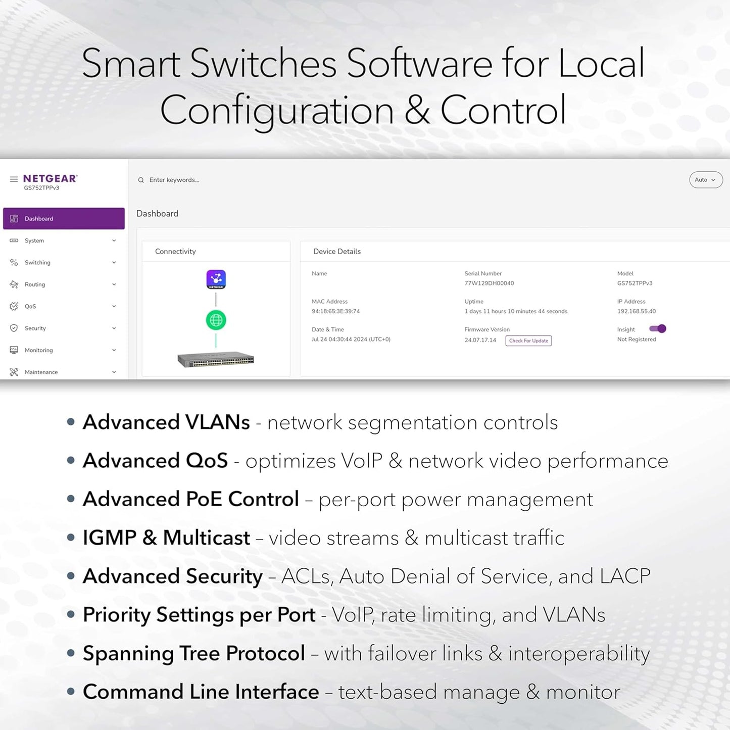 10-Port Poe Gigabit Ethernet Smart Switch (GS110TP) - Managed, with 8 X Poe+ @ 55W, 2 X 1G SFP, Optional Insight Cloud Management, Desktop or Wall Mount, and Limited Lifetime Protection